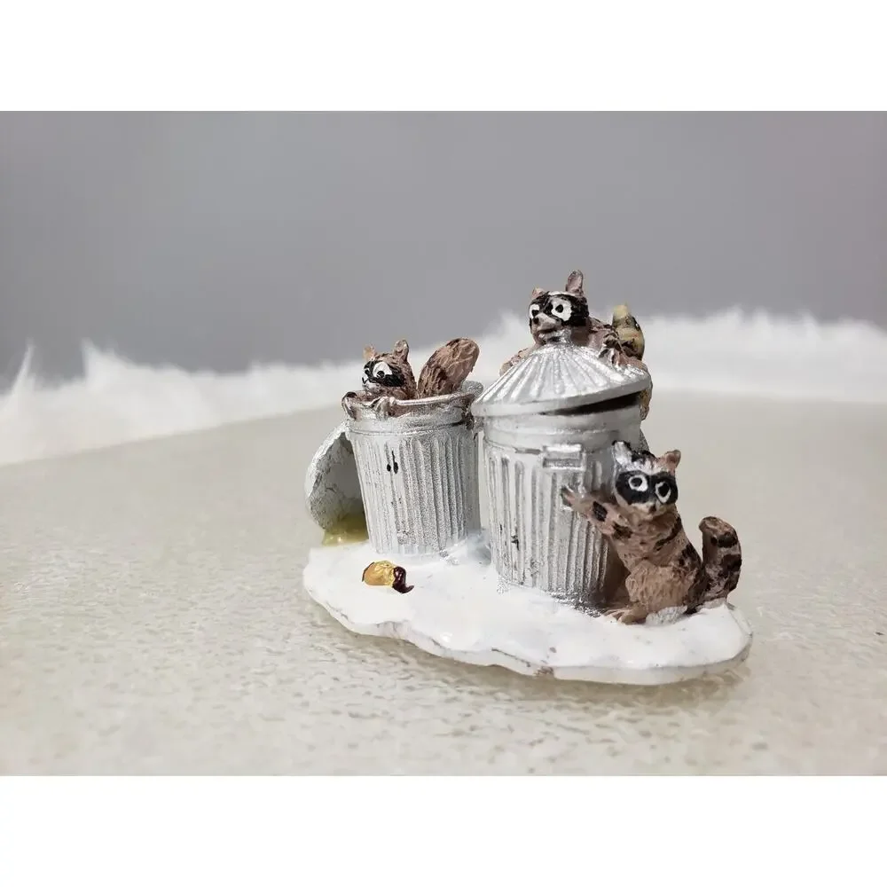 LEMAX Trash Pandas Raccoon Village Christmas Accessory Cabin hunting garbage can